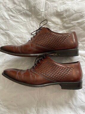 Mezlan Woven Leather Oxford Dress Shoes Brown Men’s 9M